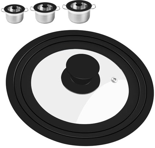 Zosenyer Couvercles universels Ø 16, 18, 20, couvercles de casseroles, universels, avec bord en silicone gradué et libération de vapeur, couvercle en verre pour poêle, couvercle de casserole