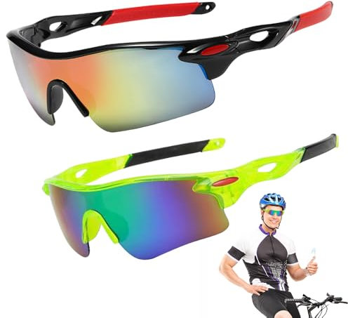 HIULLEN 2 Stück Sportbrille Kinder, Schnelle Brille Kinder, Fahrradbrille Kinder für Jungen und Mädchen, UV400 Sport Sonnenbrille für Radfahren, Baseball, Golf, Angeln, Motorradfahren, Skifahren