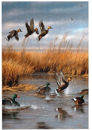 Jagd fliegende wilde Ente – Druck 300 Teile Bilderpuzzle – Holz für Erwachsene, Familienspaß und Entspannungsgeschenk
