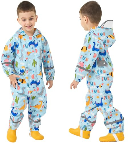 Fewlby Imperméables Enfant Combinaison de Pluie, Poncho Imperméable Filles Garçons Manteaux Imperméables à Capuche Réutilisable Outdoor Vêtements de Pluie, 2-5 Ans Taille M