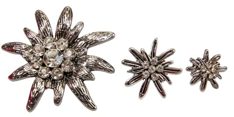 Alpenflüstern API124 - Set di 3 spille per costume tradizionale bavarese, per uomo e donna (argento anticato)