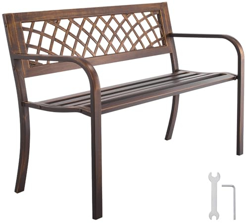 VEVOR Banc de Jardin, 116 cm, Banquette d'extérieur en Acier Carbone avec Dossier en Maille PVC et accoudoirs à Bords arrondis, Banc résistant aux intempéries pour terrasse, Parc, Bronze Antique