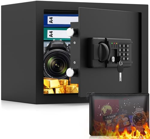 Klein Safe Tresor für Zuhause, 15L MöBeltresor Kleiner mit Feuerfest Wasserdicht Geldtasche, Kleiner Tresor Sicherheitssafe mit Zahlenschloss,Tresore Kinder Wandtresor für Geld Medikamente Schmuck