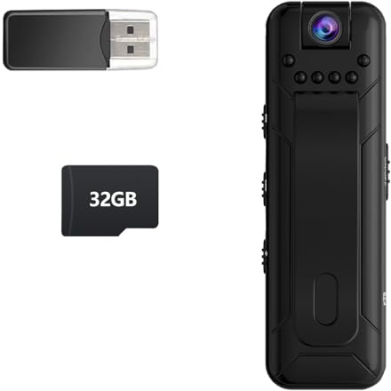 Bextgoo Body Cam con Scheda di TF da 32 GB, 1080P FHD Mini Body Telecamera con Registrazione Video, Telecamera Spia Niente Wifi, Durata Della Batteria di 8-10 per Bici/Polizia/Lavoro Registrazioni