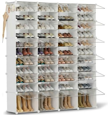 Scarpiera salvaspazio a 44 scomparti con porta, scarpiera modulare in plastica chiusa bianca, mobile per scarpe ingresso fai da te per corridoio camera da letto