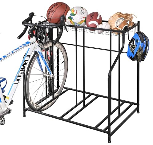 Mythinglogic Garage Bike Storage Rack, Freestanding Organizer for Adult or Kids Bike, 3 Bicycle Holder for Indoor and Outdoor Use
