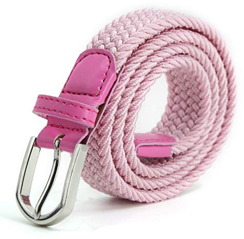 AnJuHoPa Cinturilla elástica Para niños Cintura Elástica para niñas niños, Cinturón de Goma Multicolor para mujeres de 2,5 cm de ancho y 80 cm de largo con anillo de Metal Rosado