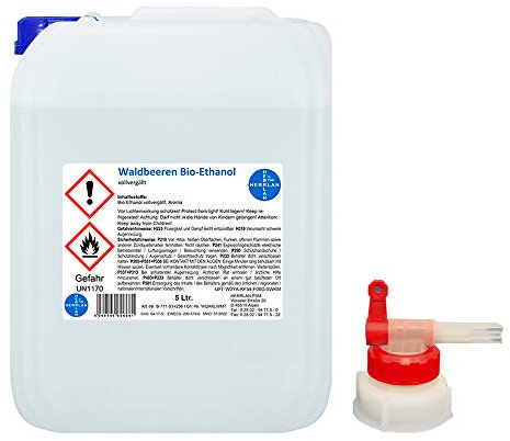 Waldbeeren Alkohol I Kamin-Ethanol I vollvergällt I 5 Liter I reinst, wasserfrei inkl. 1 x AGH I HERRLAN-Qualität I Made in Germany