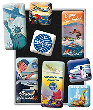 Nostalgic-Art Juego de Imanes Retro, Pan Am – Travel The World – Idea de Regalo para Amante a Viaje, Decoración para Nevera, Diseño Vintage, 9 Piezas