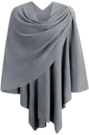 PULI Dam kors främre sjal wraps eleganta ponchos fint draperad stickad kappa cardigan för aftonklänning bröllop sjalar, Kors främre skiffer grå, en storlek