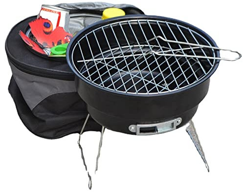 LSOAARRT Tragbarer Holzkohle-Grill im Freien Camping-Grill-Werkzeuge mit Kühltasche