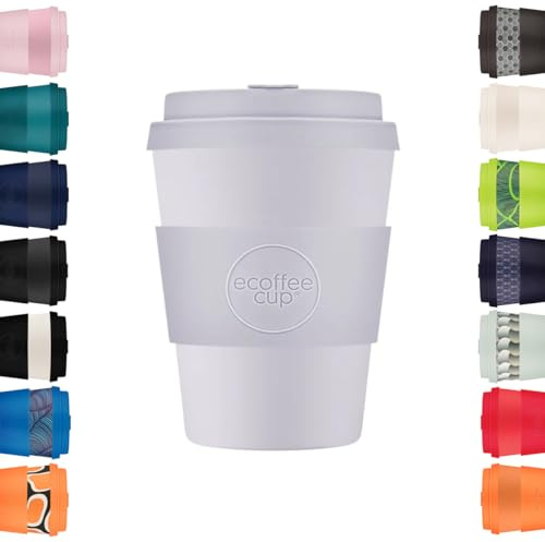 Ecoffee Cup 12oz 350ml Reusable Eco-Friendly 100% Plant Based Coffee Cup with Silicone Lid & Sleeve - Melamine Free & Biodegradable Dishwasher/Microwave Safe Travel Mug, Glittertind