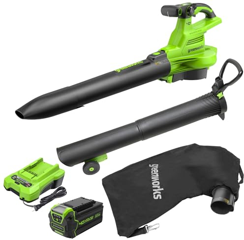 Greenworks 40V (230 MPH / 505 CFM) Cordless Brushless Leaf Blower/Vacuum with Bag, High Power, Lightweight & Quiet for Yard Debris Cleanup, Includes 5.0Ah Battery & Charger