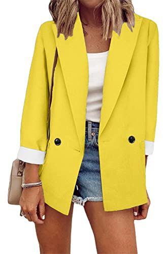 YMING Blazer da Donna Casual Cardigan Aperto sul Davanti Blazer da Ufficio con Manica Lunga Giallo S