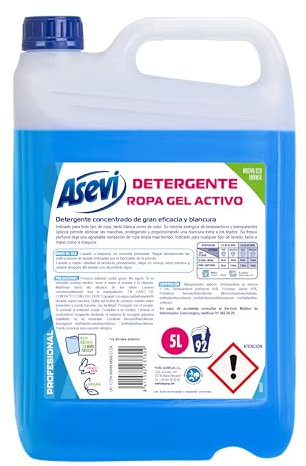 Asevi Detergente Líquido para Lavadora Gel Activo - Detergente para Ropa Blanca y de Color con Fórmula Concentrada - Aporta Blancura Deslumbrante y Luminosidad - Ideal para Ropa Blanca - 92 Lavados