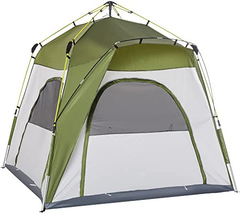 Outsunny Tenda Campeggio 2 Posti, Tenda a Igloo Pop Up con 4 Porte a Cerniera e 4 Finestre a Rete, Sacca di Trasporto Inclusa, Protezione UV, 240x240x199cm, Verde