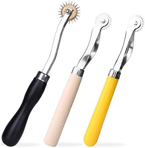 Dzxin Rueda de Costura, 3 PCS Rueda De Costura De Cuero Corte De Marcador De Puntada, Rueda Costura con Mango De Madera para Bordes de Cuero