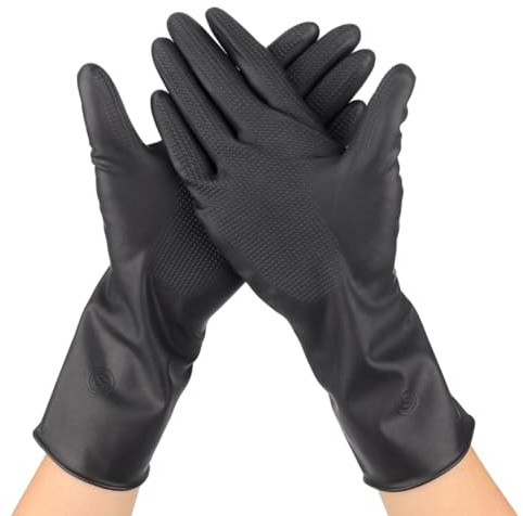 Sghtil 2 paia di guanti in lattice riutilizzabili, colore nero, per la protezione contro le tinture per capelli (2 paia)