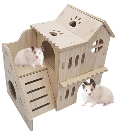 Casa del laberinto del hámster, castillo para los conejillos de indias,Accesorios para jaulas de hámster de dos pisos | Grandes animales pequeños de madera mascotas explorando juguetes para chinchilla