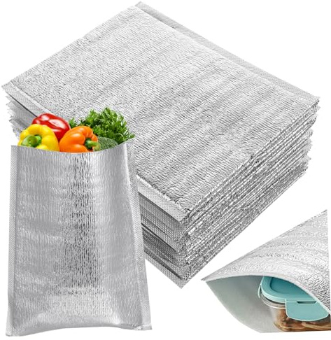 BCOATH Reusable Thermal Box Liners 20pcs Aluminum Foil Insulated Bags for Food Shipping and Storage, Portable Foldable Waterproof Bags for Snacks and Drinks