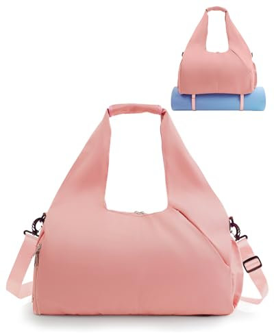 RHDZO Gym Bag for Women with Shoe Compartment Yoga Mat Bag with Water Bottle Pocket and Wet Pocket Weekender Bag with Shoulder Strap, Pink