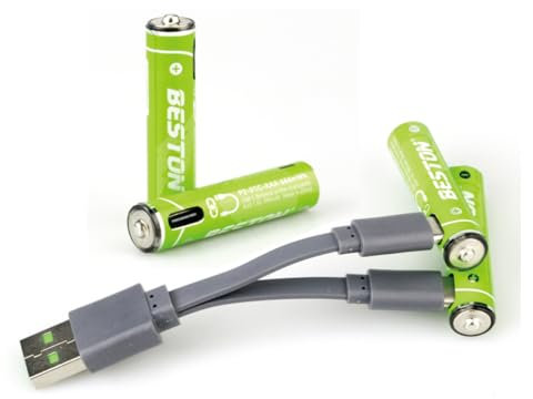 Wiby 4 Batterie Ricaricabili 1,5V Ministilo AAA da 900mWh e 600mAh al Litio | Ricarica USB-C Rapida + Cavo 4-in-1 | Tensione Costante | BMS Integrato | Ultra-leggere