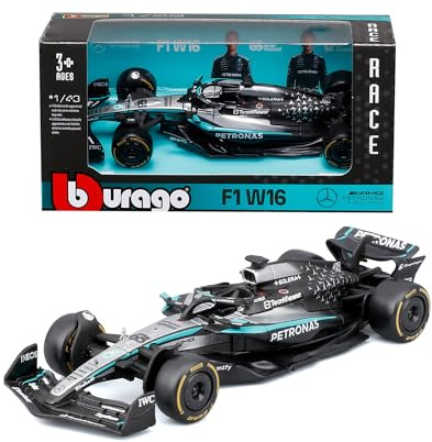 Bburago - F1 Mercedes-AMG W16 2025#63 Russell, 1:43 Scale Diecast Car with Authentic Details, F1 Mercedes Replica, Silver/Black Livery, Official Licence, Recommended Age 3+ Years