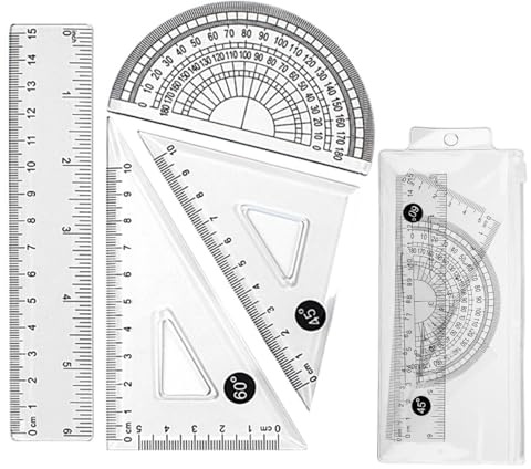 Math Geometry Tools, 4PCS Kit Includes Straight Ruler, Triangle Rulers, Protractor, Drafting Ruler Geometry Math Ruler Measuring Tool for Student School Office Supplies