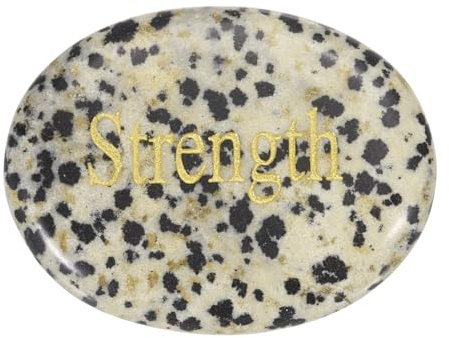 PATIKIL Piedra Natural Para La Ansiedad, Piedra De Cristal Ovalada De 1.7x1.3 Con Palabras Inspiradoras, Piedra De Bolsillo Para Mujeres Regalo Para El Estrés, Jaspe Manchado(Fuerza)