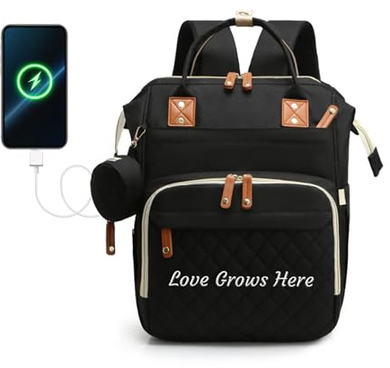 Personalized Changing Bag, Embroidered Baby Changing Bags with Custom Text, Water Resistant Baby Bag, Nappy Changing Backpacks with 17 Pockets, 20L Large Diaper Bag for Mom and Dad (Black)