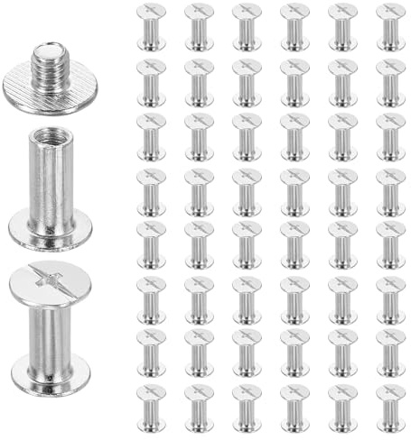 sourcing map 50set Chicago Screw M4 x 13mm 15mm Length Metal Phillips Nail Rivet Stud Screw Bolts Rivets Binding Post Screw for DIY Leather Belt Bag Craft Bookbinding, White