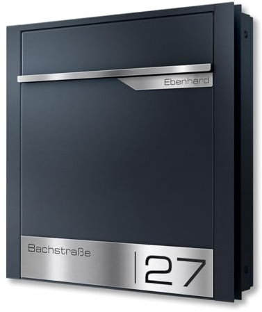 Metzler Buzón para montaje en valla, buzón de valla, personalizado con grabado, antracita RAL 7016, Emma 2