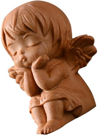 Veemoon Figurine d'ange en Bois Sculpté Doré Modèle Miniature 6X55X48 CM Ailes Décoratives Décoration Intérieure et Ornement Religieux Statue d'ange à Exposer chez Soi
