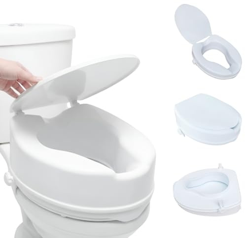 Eazy 6 Inch Raised Toilet Seat with Lid, Secure Locking Toilet Seat Riser for Elderly, Disabled Adults, Toilet Aid for Hip, Knee or Pregnancy Recovery