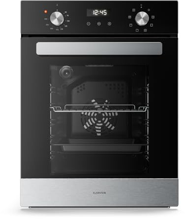 Klarstein Verosteel Horno Eléctrico Empotrable 45 cm - 49L, 8 Modos, Clase A, Acero Inoxidable & Cristal Negro, Fácil Limpieza, Temporizador, Horno Integrable Compacto