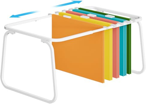 Marbrasse Hängmappshållare, Justerbar Mapphållare för A4-Format (40–63 cm), Hängmappshållare för Skrivbordsorganisering och Metallskena i Arkivskåpslåda, för Kontor, Hem och Skola (Vit)