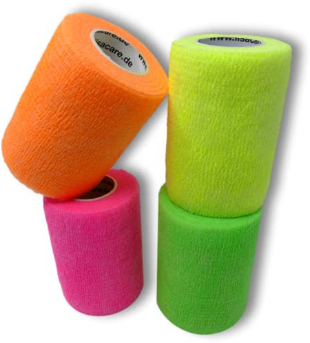 Lisacare, bende fluo, garze elastiche, per sport, medicazione per ferite, autoadesiva ed estensibile, set da 4 o 8 con larghezza 2,5 – 10 cm x 4,5 m, opzioni (7,5 cm di larghezza, 4 colori)