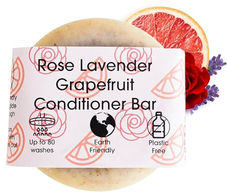 Rose, Lavender, & Grapefruit Hair Conditioner Bar, Natural Hair Care Bar, Vegan Hair Bars, Plastic-Free, No Chemicals & Preservatives, Up to 80 Washes, 60g - The Natural Spa