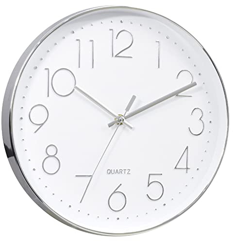 Tosnail 12 Inches Round Silent Non Ticking Quartz Wall Clock - Elegant Silver Frame