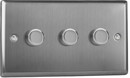 Varilight V-Pro - Dimmer rotativo a LED a 3 vie, 2 vie, 3 x 0-120 W (doppia piastra), acciaio spazzolato