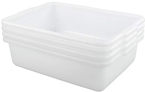 Yarebest 13 Liter Commercial Bus Tubs Dish Pan Basin, 4-pack, White
