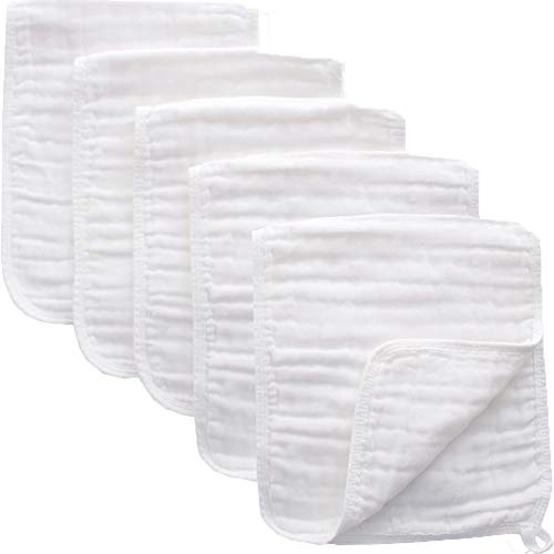 Muslin Burp Cloths - 100% Cotton 5 Pack 8 Layers Soft, Breathable, Super Absorbent Burp Cloth - Large 20x10 in Multipurpose Diaper Cloth - Durable Spit Up Rags-Unisex Baby Boy, Girl Burping Cloth