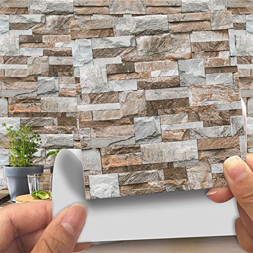 Hiser 20 Pezzi Similpelle 3D in Finta Pietra Stile Mattone Pellicole Adesive per Mobili e Pareti,Rotoli Carta Adesiva Altissima Risoluzione con Varie Misure,Wrapping Piastrelle Cucine (LA020,15cm)