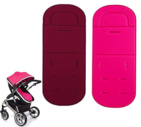 Adesugata Universal-Kinderwagenkissen, 2 Stück, atmungsaktiv, schweißabweisend, schützt vor Flecken, tragbar für Kinderwagen, Buggy, Autositz (rot + rosa)