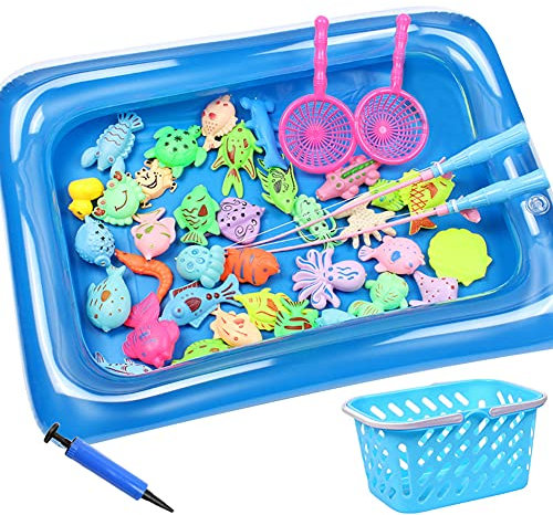 41 Pieces Magnetic Fishing Toy Set, Baby Bath Bathtub Toys Waterproof Floating Fishing Game with Fishing Rods, Educational Toys for Toddlers Kids Children