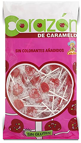 Caramelos Cerdán - Piruletas Mini Corazón Sabor Cereza | Bolsa de 150 Unidades | Caramelo Duro con Palo sin Gluten ni Alérgenos | Ideal para Fiestas, Eventos y Cumpleaños