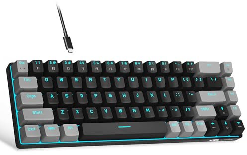 Teclado mecánico de 60 por ciento para juegos, minimalista MK-Box retroiluminado azul compacto de 68 teclas con cable de oficina con interruptor rojo para Windows, Mac, conveniente (gris y negro)