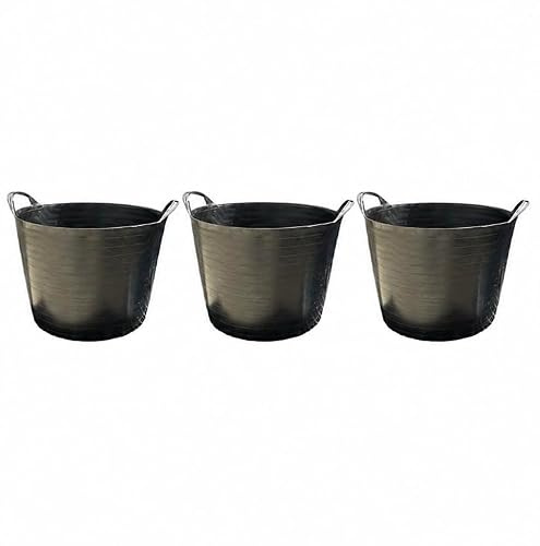 42 Litre Black Heavy Duty Large Flexi Tub Rubble Container Garden Home Flexible Plastic Storage Bucket (Pack of 3 Flexi Tubs)