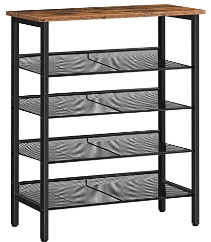 HOOBRO 5-lagiges Schuhregal, Verstellbares Schuhablage, schmal Schuhschrank, Flach und Neigbar, Stabil, Metall, Eingang, Korridor, Industrie, vintagebraun-schwarz EBF106XJ01