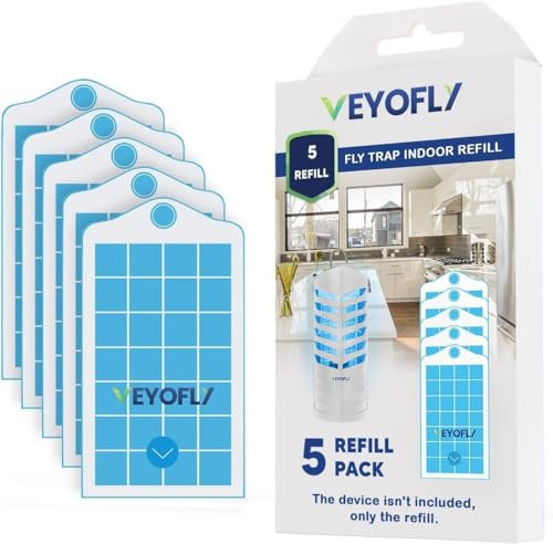VEYOFLY Fruit Fly Traps for Indoors Refill, Gnat-Traps For House, Fly-Catcher Indoor, Plug in Catch for Fruit-Flies, Moths, Gnats, Mosquito (Pack of 5 Refills)